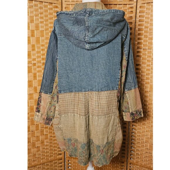 Young Threads Denim Patchwork Hoodie Top M NWT - Picture 6 of 6